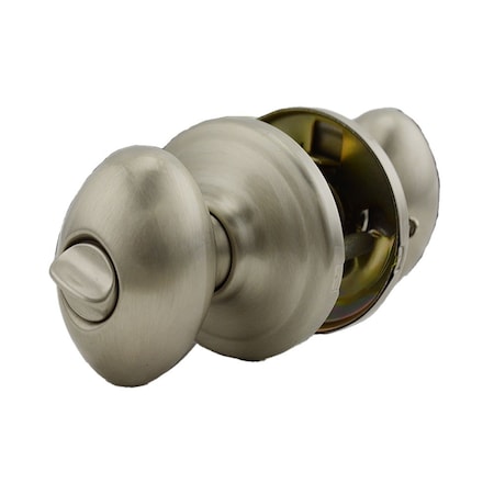 Laurel Knob Privacy Door Lock With New Chassis With 6AL Latch And RCS Strike Satin Nickel Finish